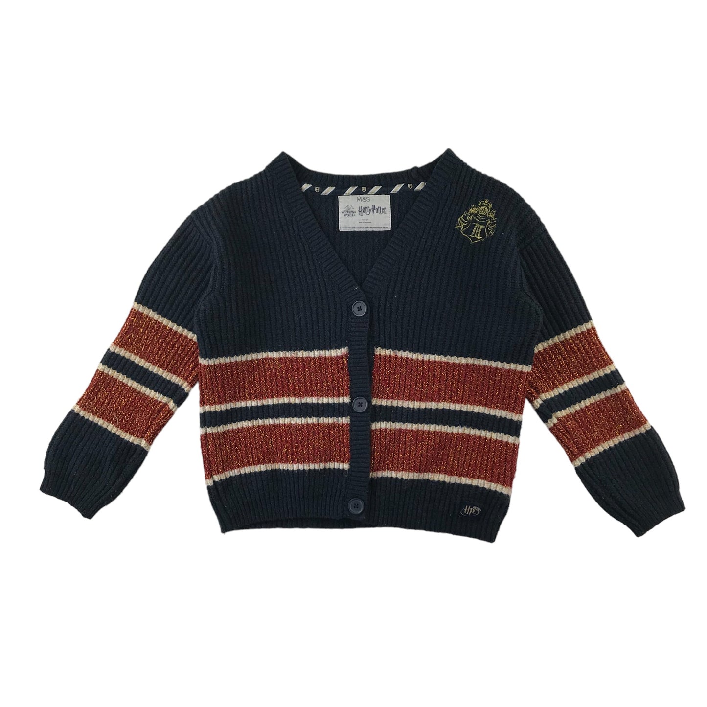 M&S cardigan 10-11 years navy burgundy Harry Potter button up