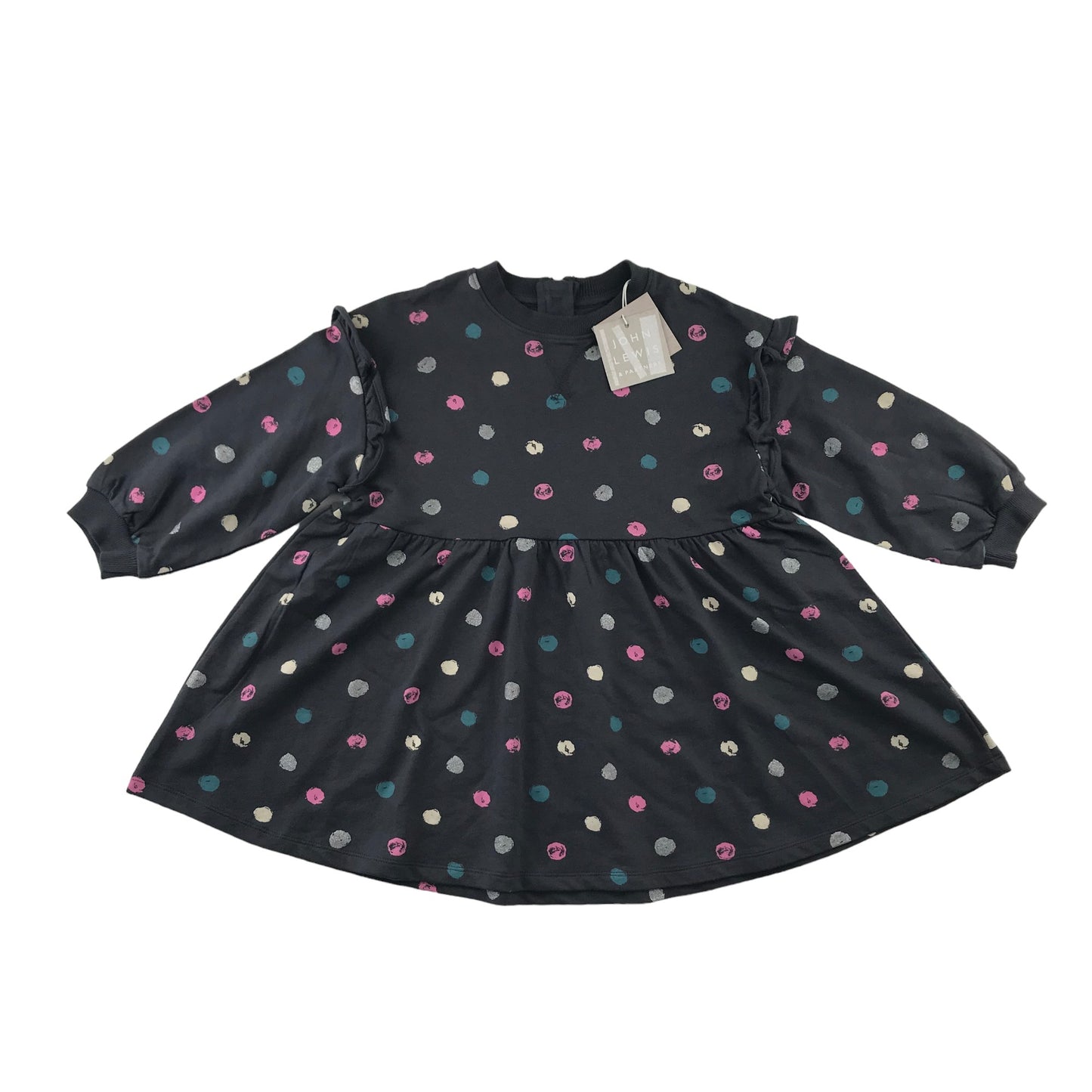 John Lewis dress 5-6 years grey multicolour spot pattern long sleeve jersey cotton