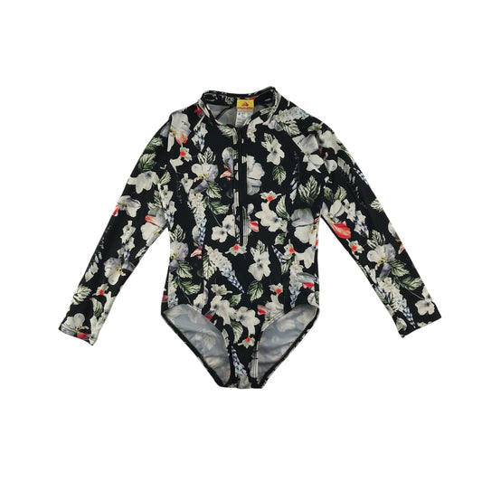 Cupid Girl swimsuit 7-8 years black and floral long sleeve one-piece cossie