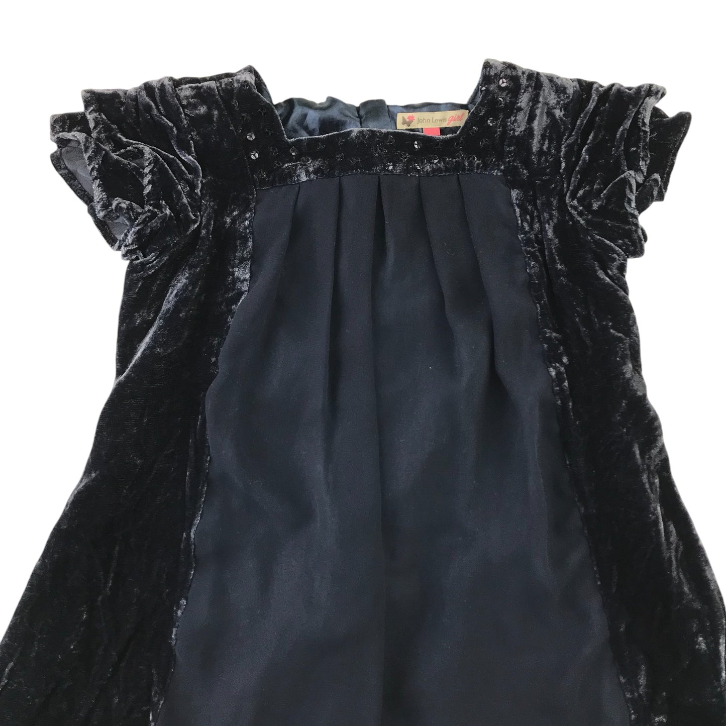 John Lewis dress 6-7 years navy blue velvet-style panelled A-line with sequins