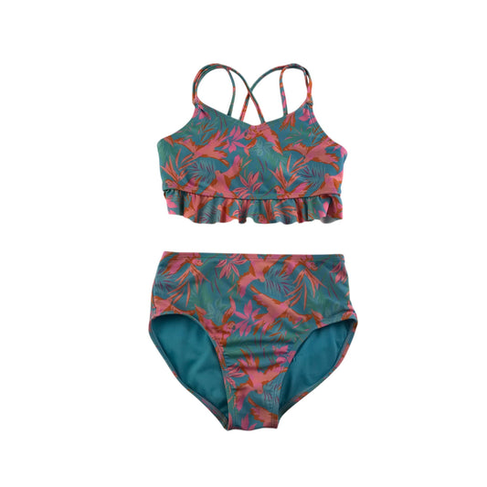 Cat & Jack swimsuit 7-8 years blue pink and orange parrots 2-piece set