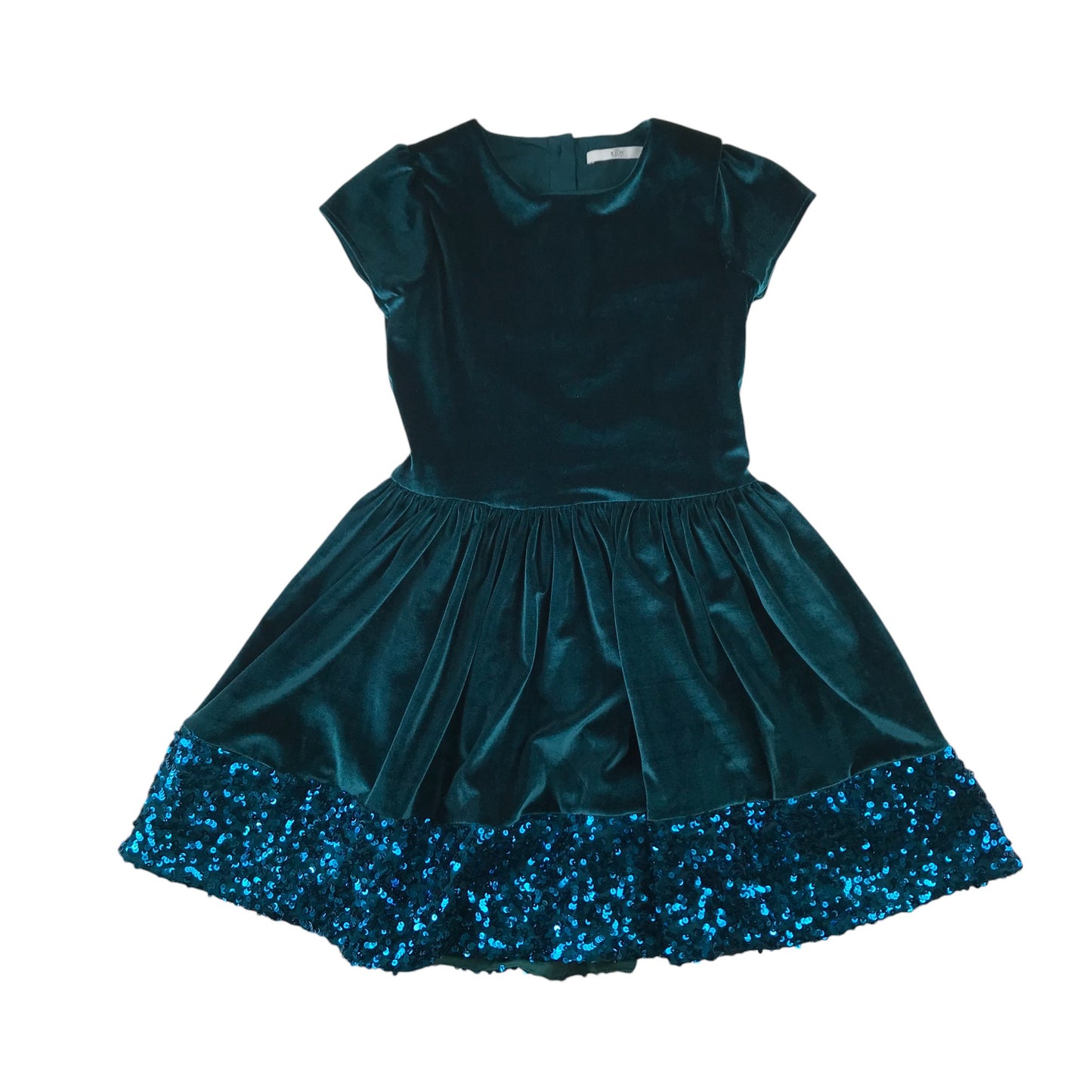 M&S dress 9-10 years teal blue velvety sequin partywear