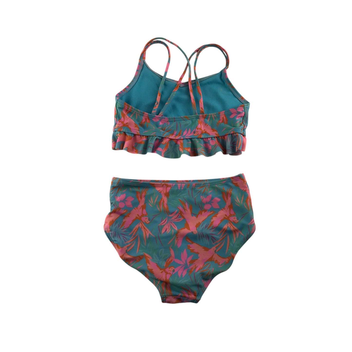 Cat & Jack swimsuit 7-8 years blue pink and orange parrots 2-piece set