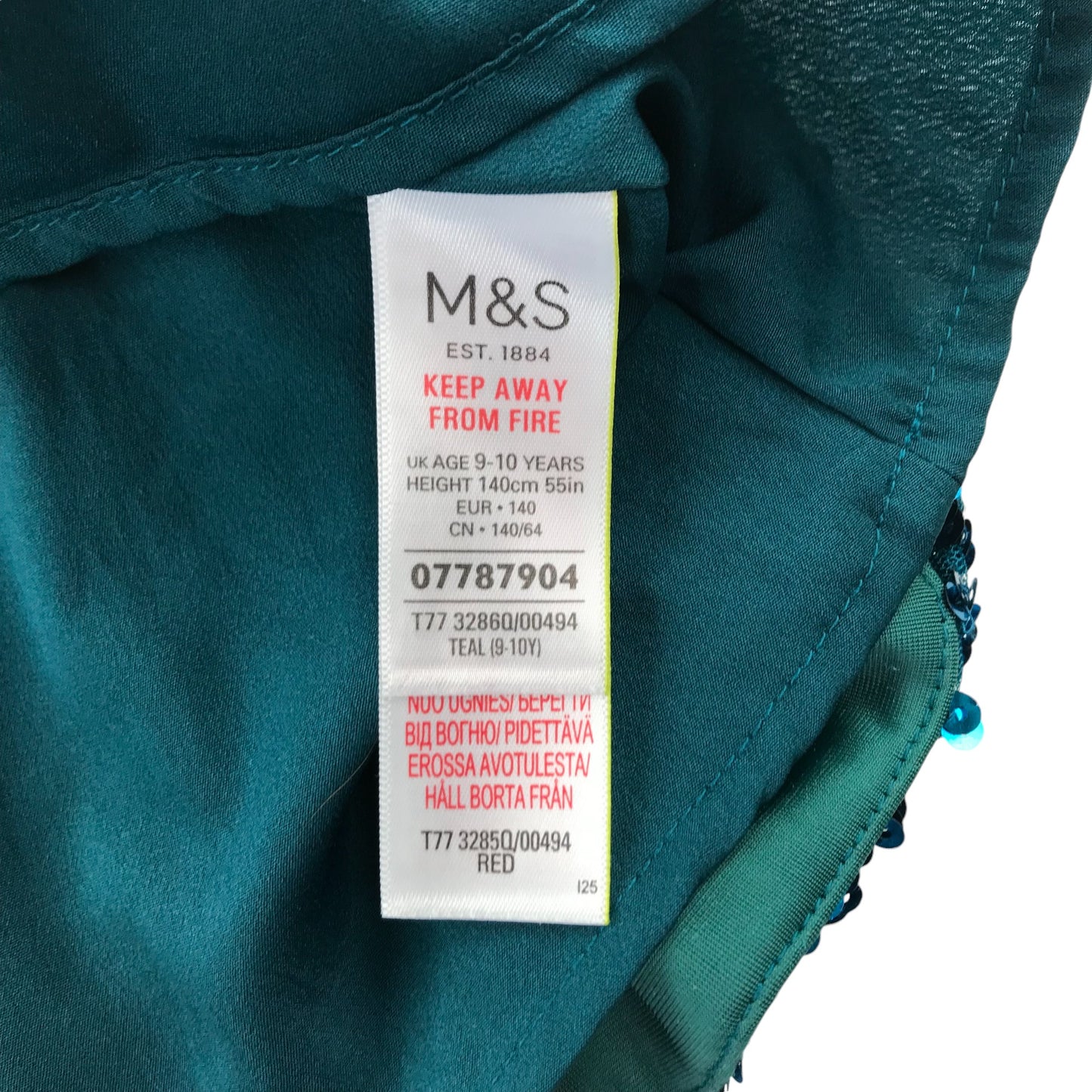 M&S dress 9-10 years teal blue velvety sequin partywear