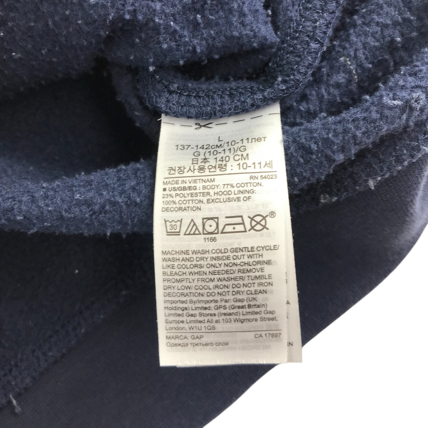 GAP hoodie 9-10 years navy long sleeve zip up with logo