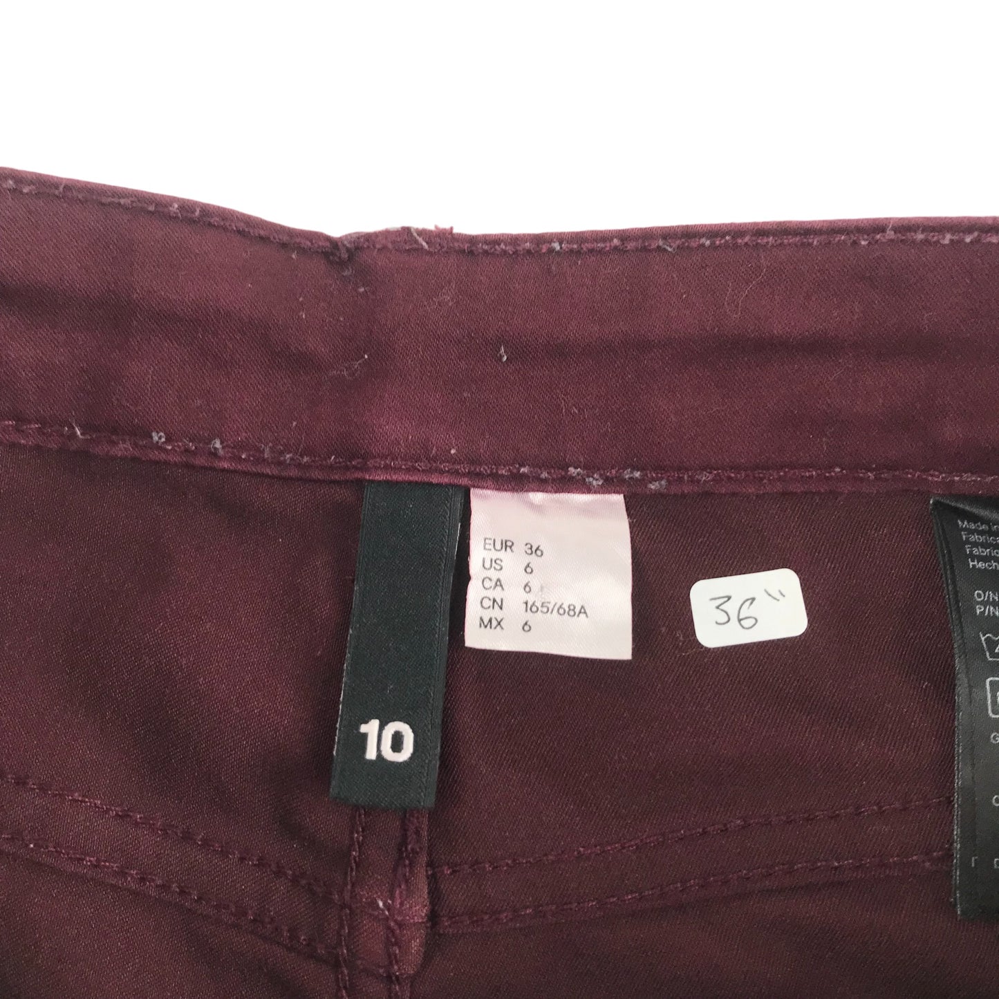 H&M Trousers Women's size 10 Burgundy Skinny Jeans