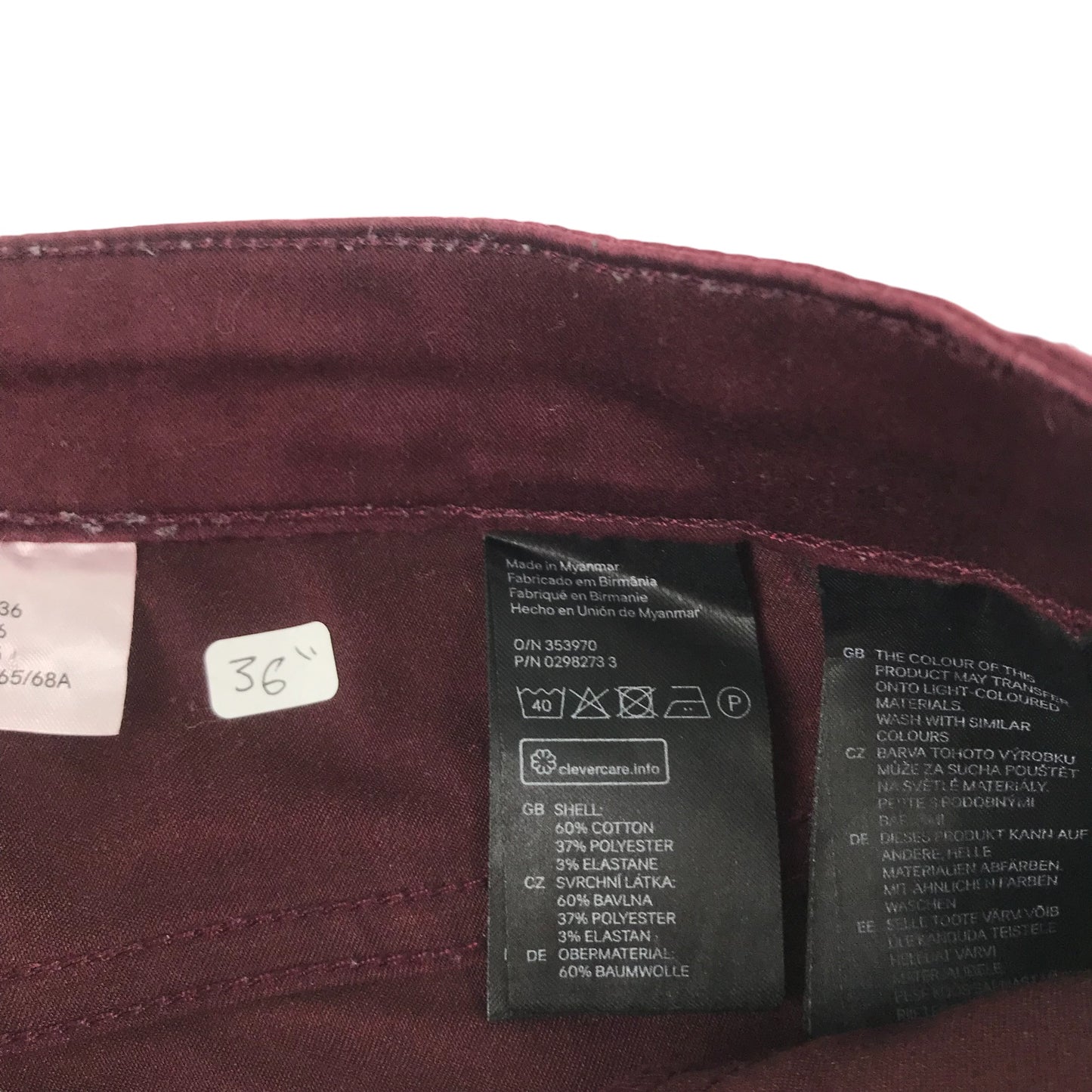 H&M Trousers Women's size 10 Burgundy Skinny Jeans