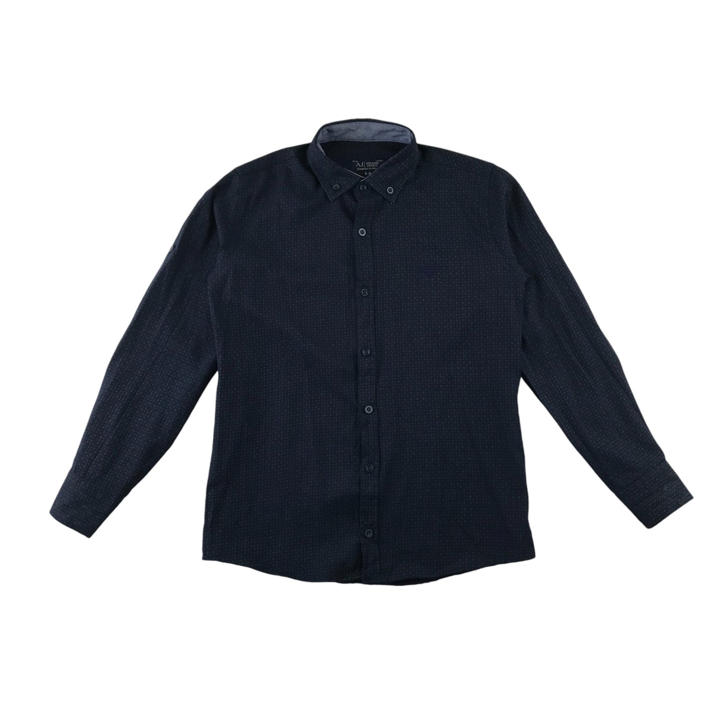 Armani Jeans Shirt 9-10 Years Navy with Unique Print and Logo Button-Up Cotton