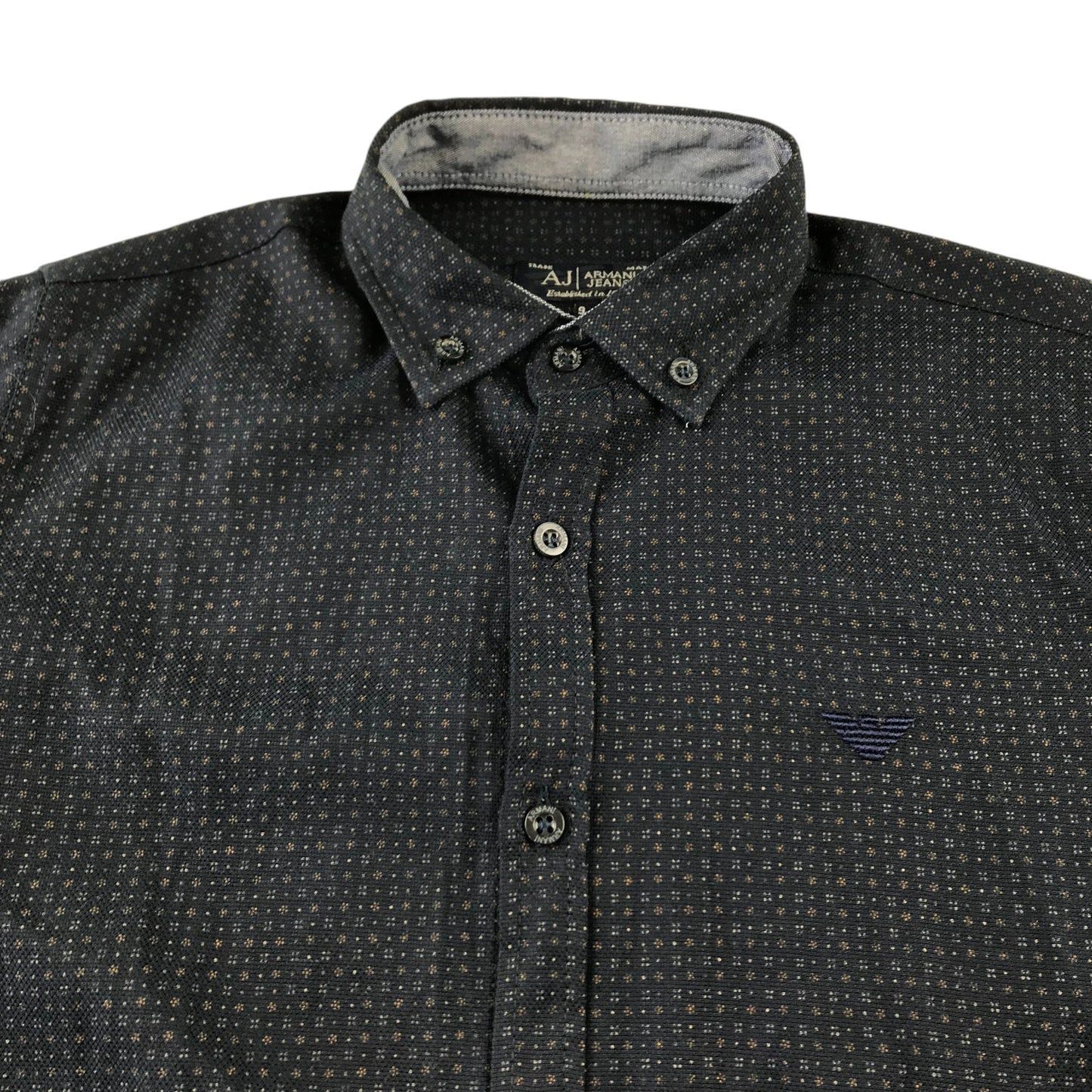 Armani Jeans Shirt 9-10 Years Navy with Unique Print and Logo Button-Up Cotton