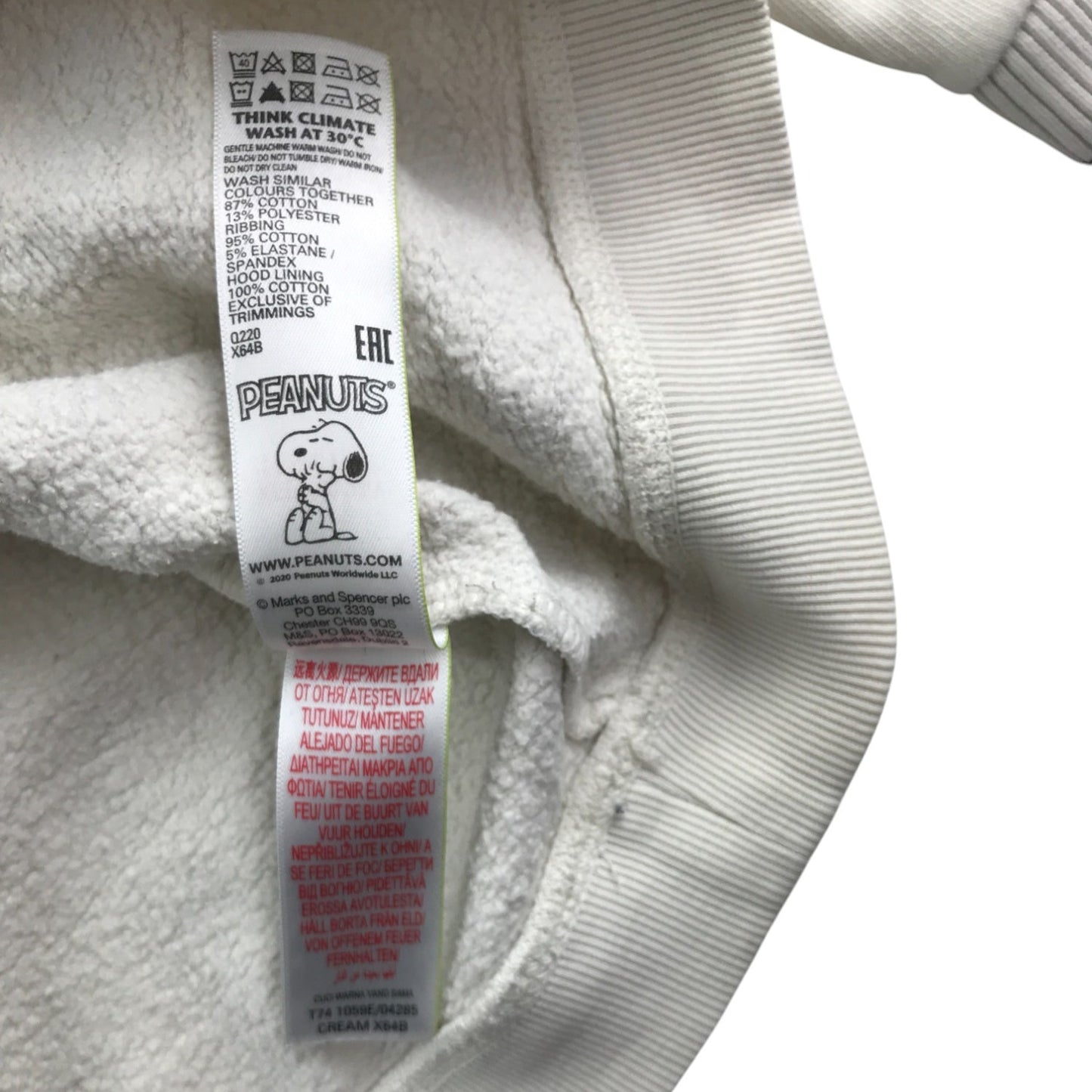 H&M hoodie 10-11 years white long sleeve Peanuts Snoopy print