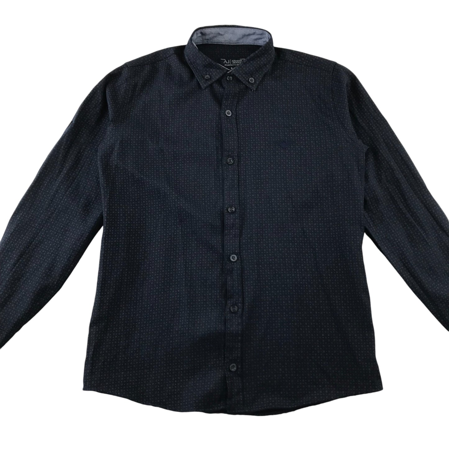 Armani Jeans Shirt 9-10 Years Navy with Unique Print and Logo Button-Up Cotton