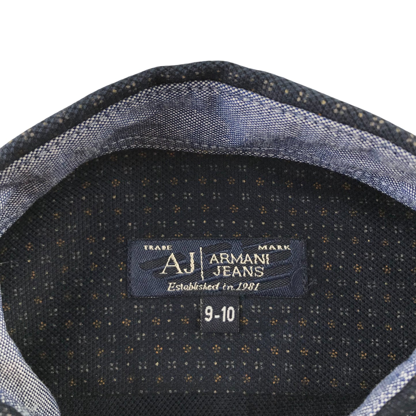 Armani Jeans Shirt 9-10 Years Navy with Unique Print and Logo Button-Up Cotton