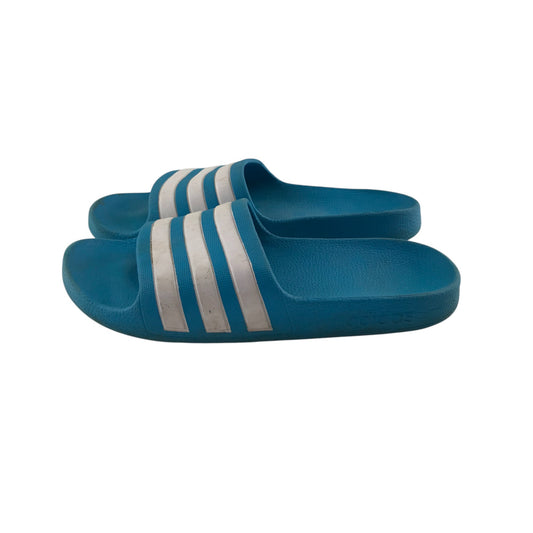 Adidas sliders shoe size 3 blue with white stripes