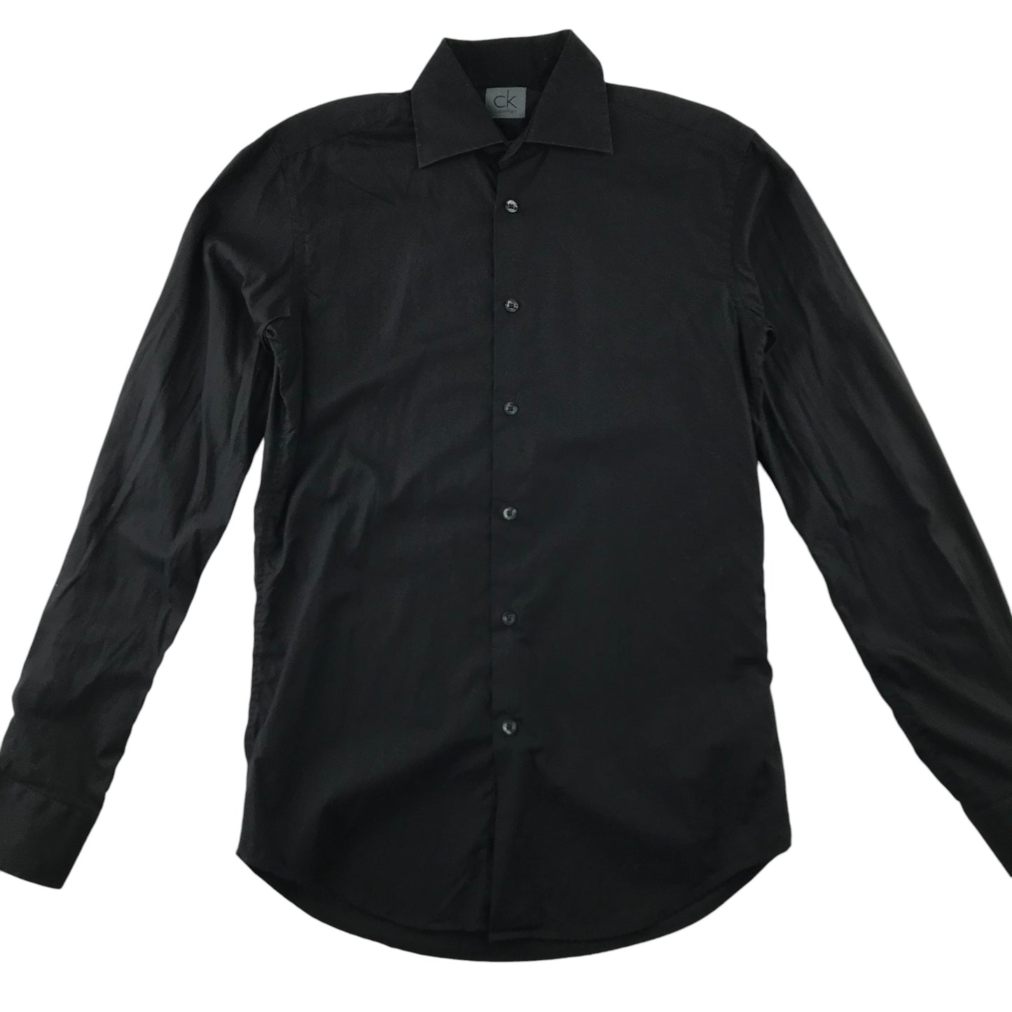 Calvin Klein Shirt Adult S Black 15.5 Inch Neck Plain Button-Up cotton