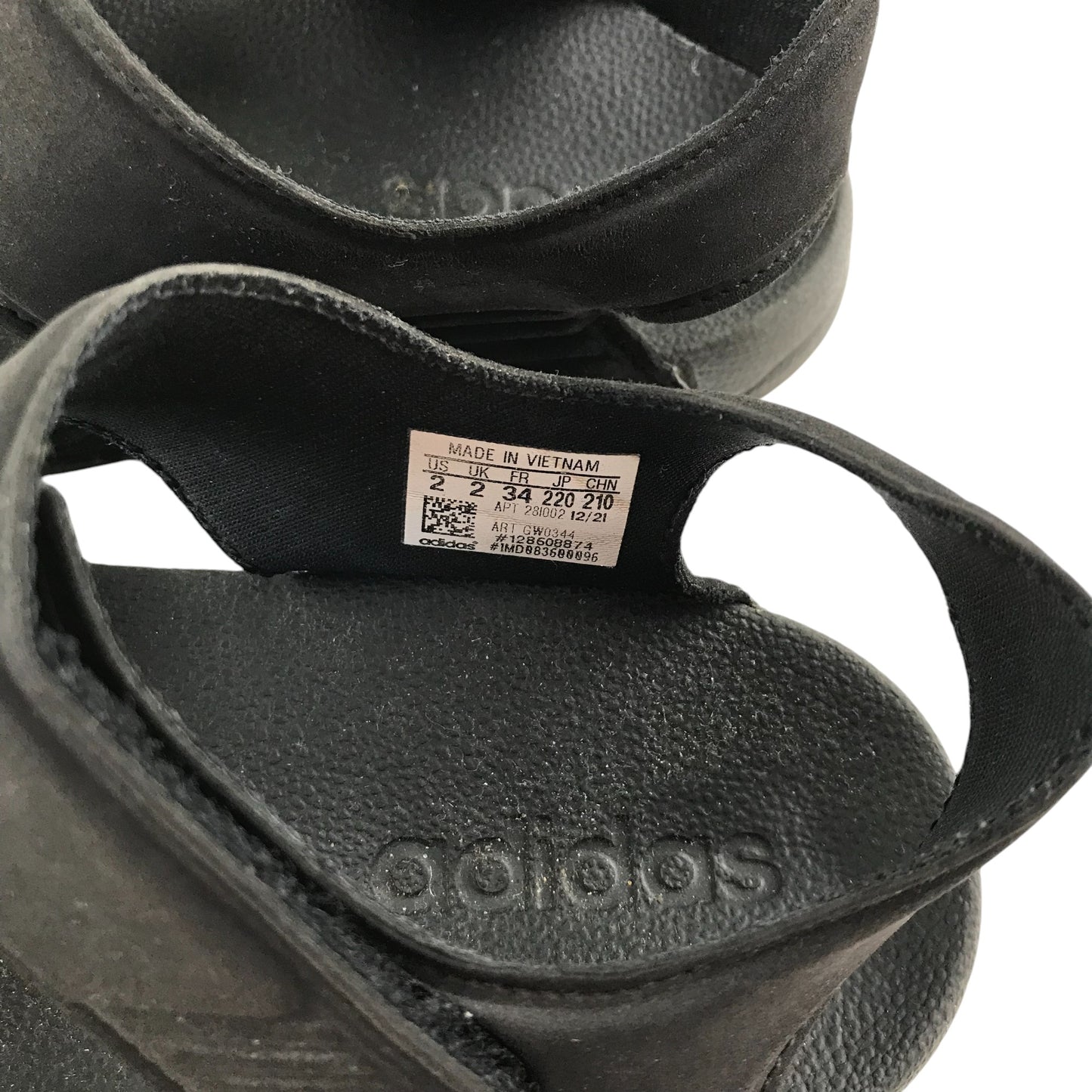 Adidas sandals shoe size 2 black foam with hook and loop straps