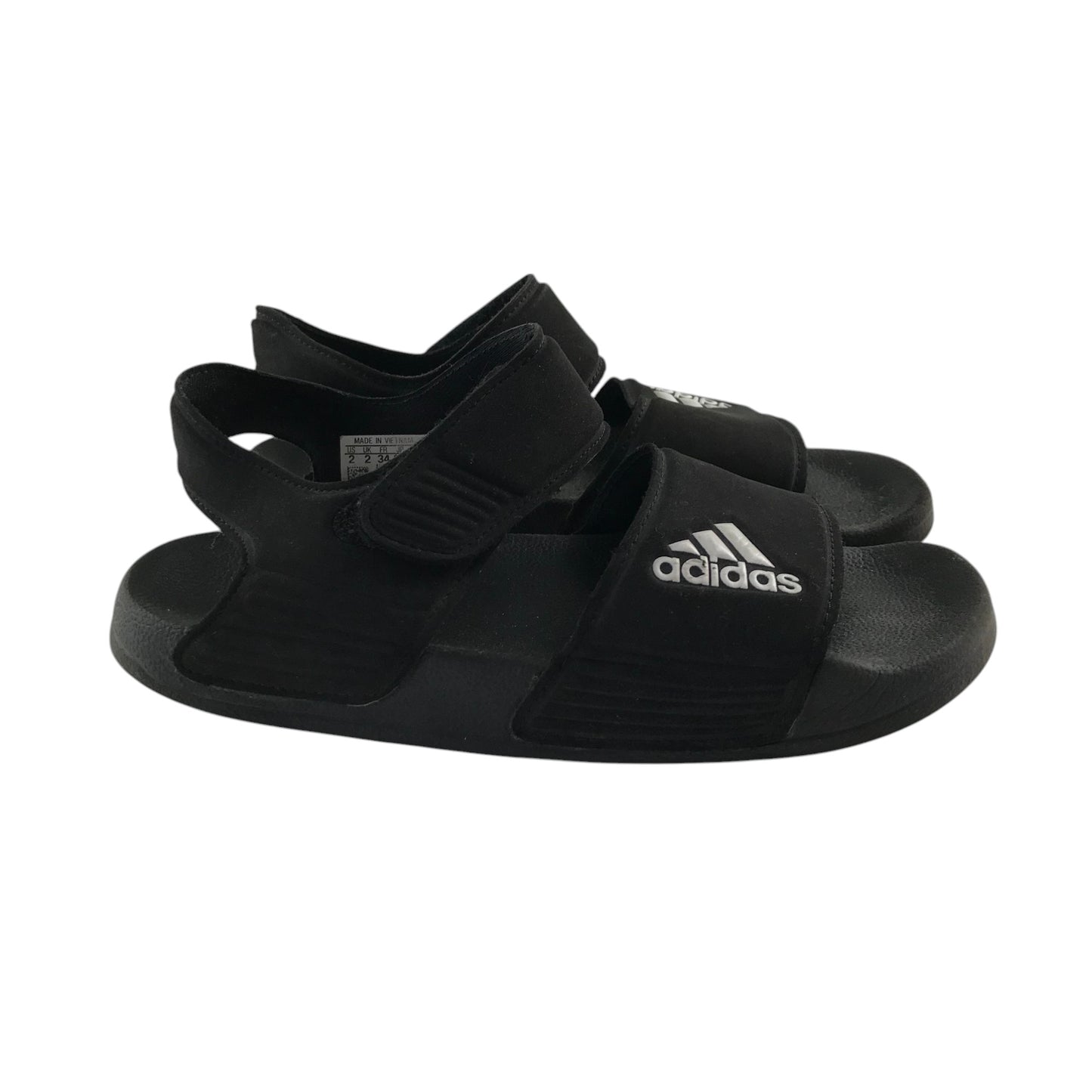 Adidas sandals shoe size 2 black foam with hook and loop straps