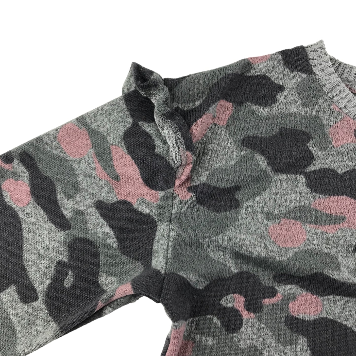 F&F Jumper Age 8 Grey and Pink Camo Pattern Frill Details