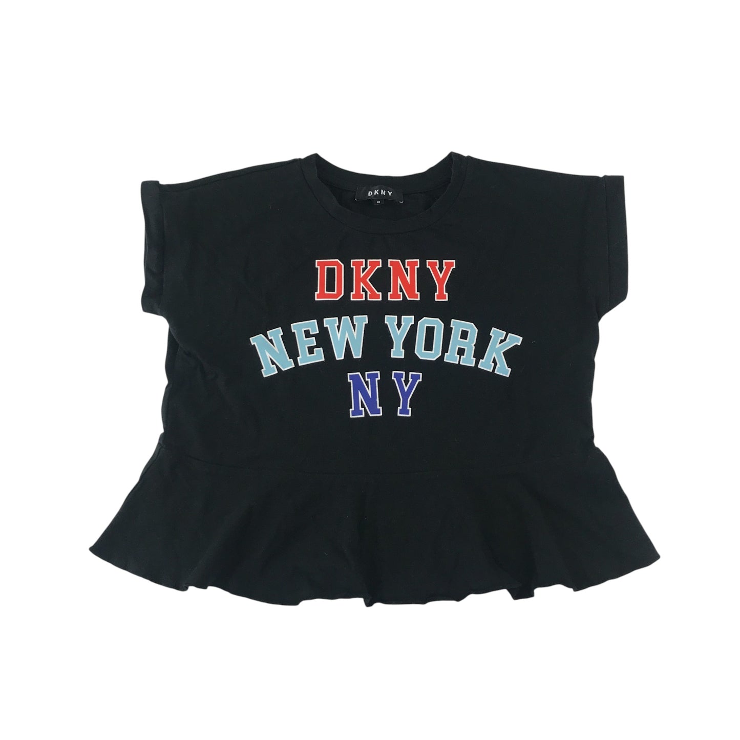 DKNY t-shirt 9-10 years black text graphic design cropped