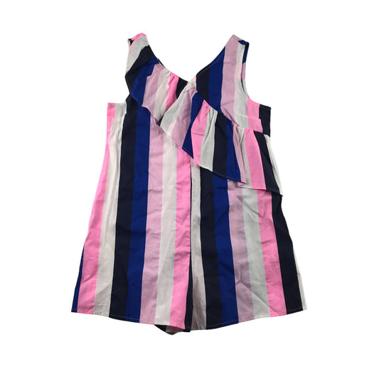 M&S Playsuit Age 9 Pink and Blue Stripy Loose Fit Cotton