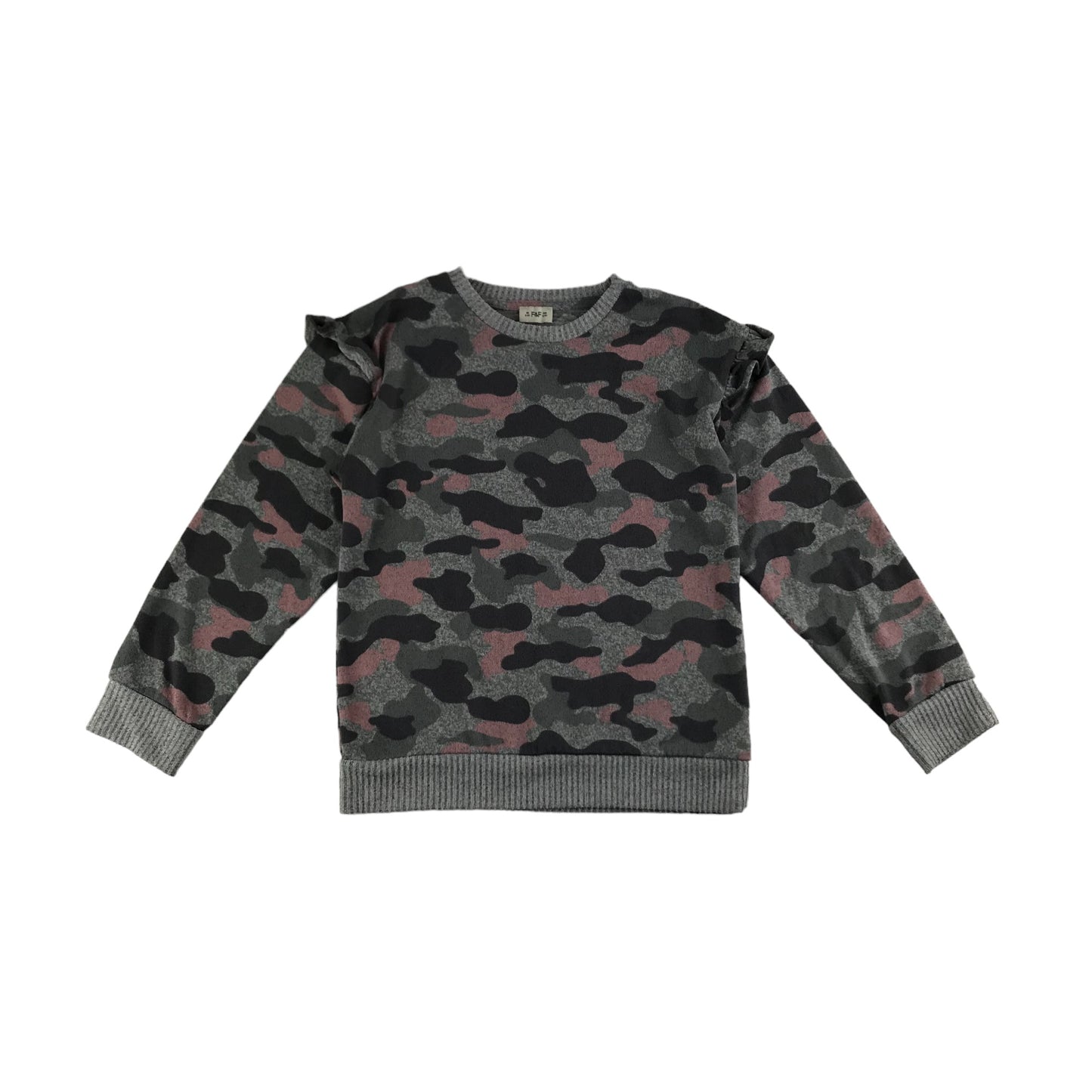 F&F Jumper Age 8 Grey and Pink Camo Pattern Frill Details