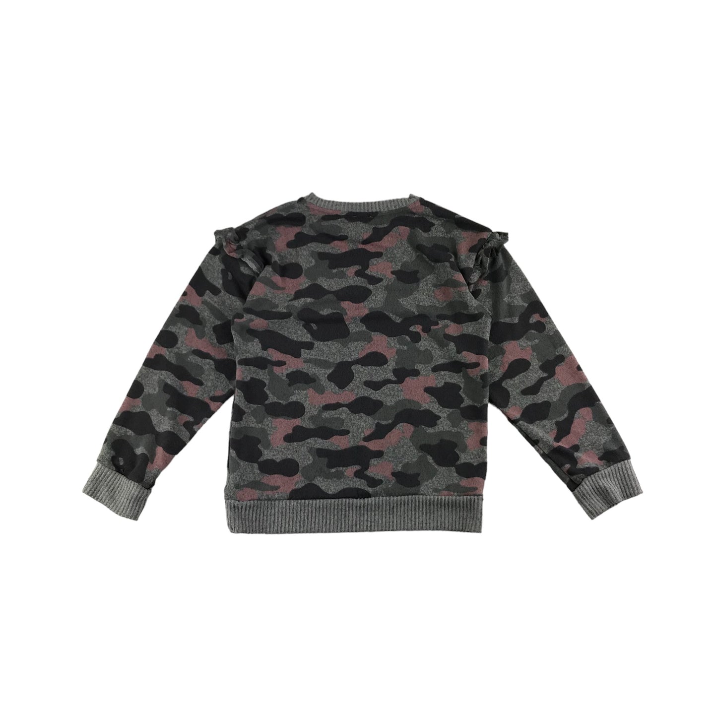 F&F Jumper Age 8 Grey and Pink Camo Pattern Frill Details