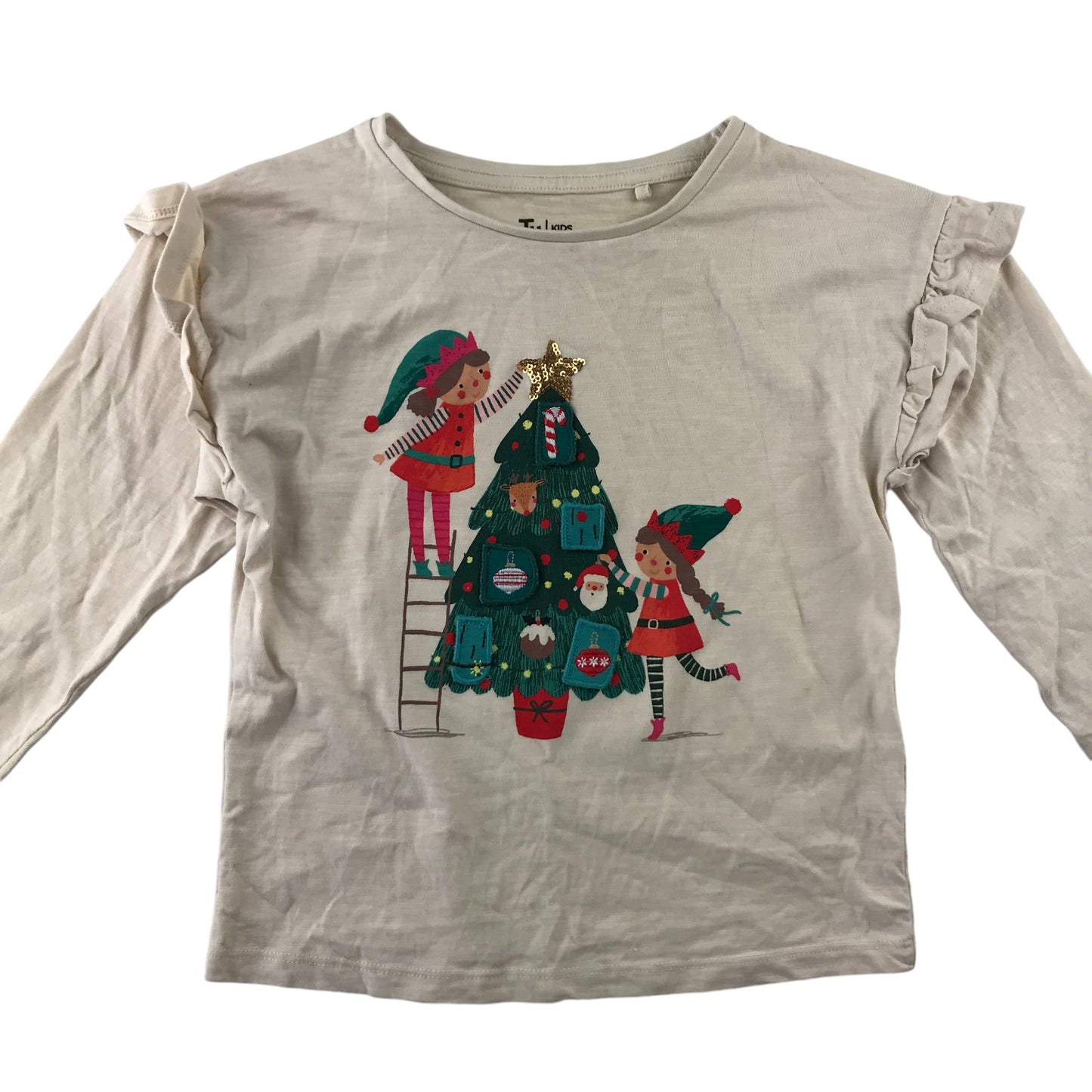 Tu Festive T-Shirt 5-6 Years White Christmas Tree Graphic with Elfs