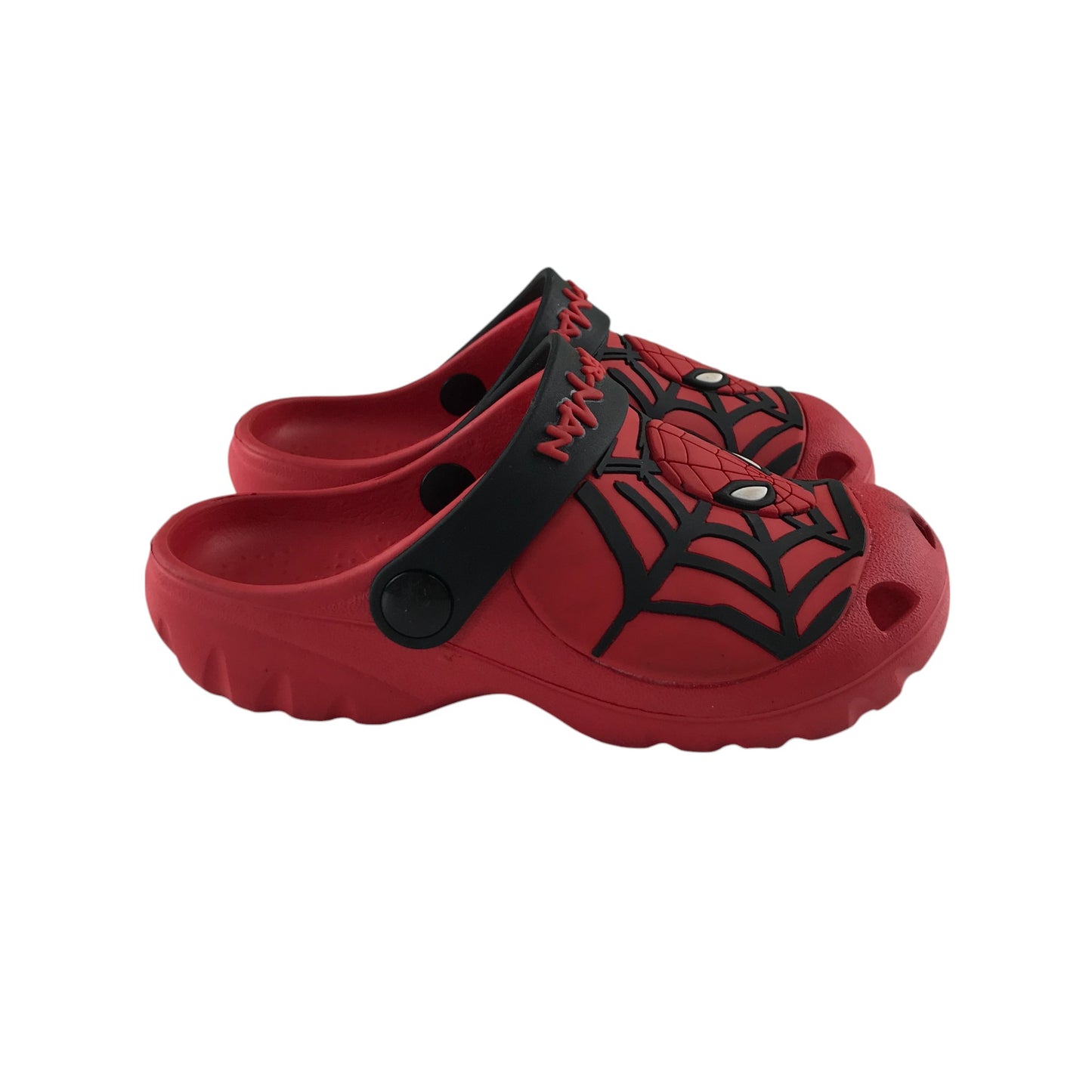 Spiderman clogs shoe size 11 junior red slip on sandals with ankle straps