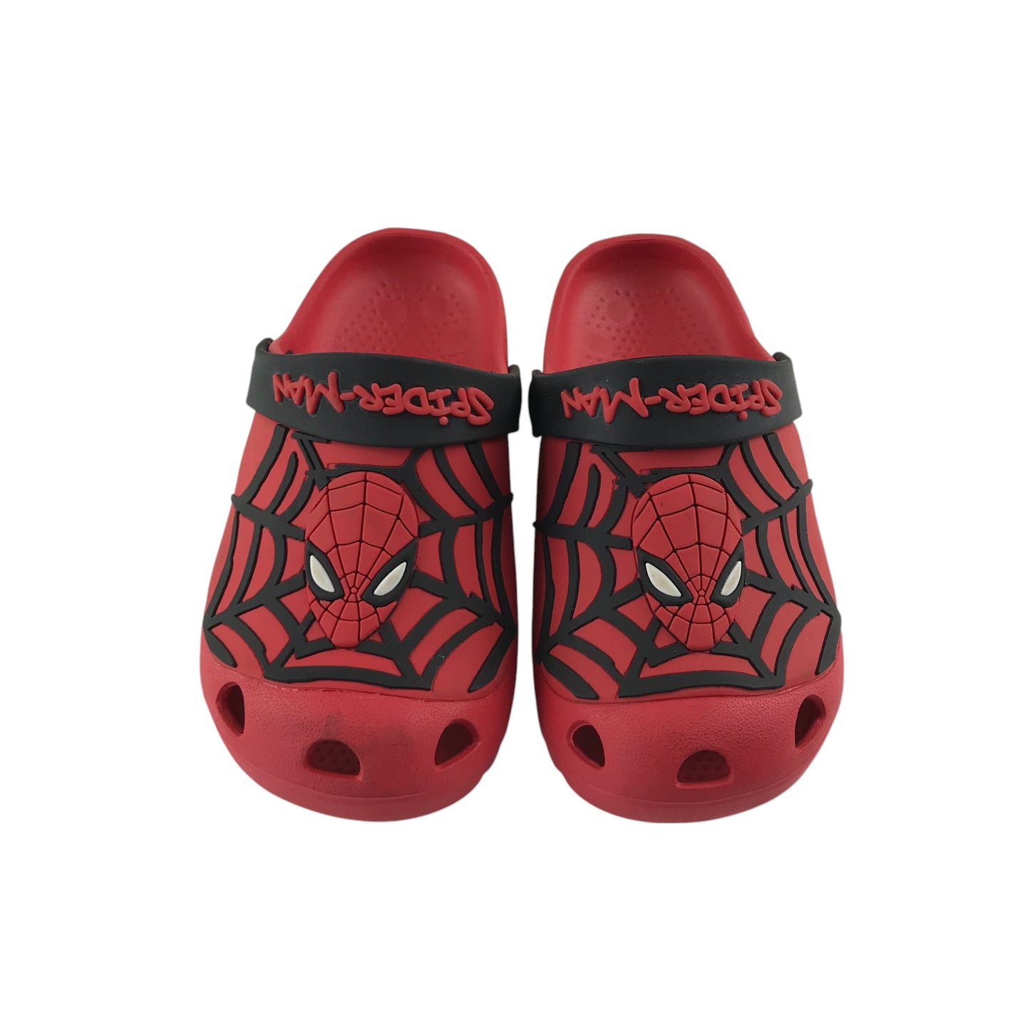 Spiderman clogs shoe size 11 junior red slip on sandals with ankle straps