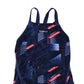 Decathlon swimsuit 10-11 years navy blue graphic print one piece cossie