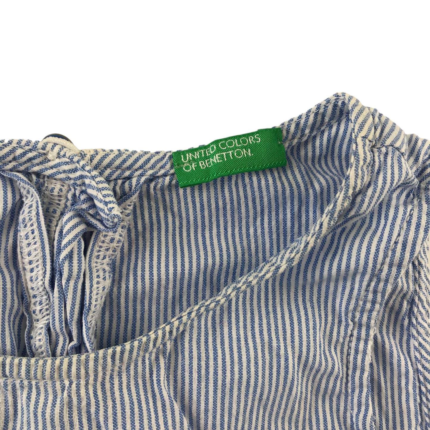 Benetton Dress Age 5-7 Light Blue Stripy Cotton