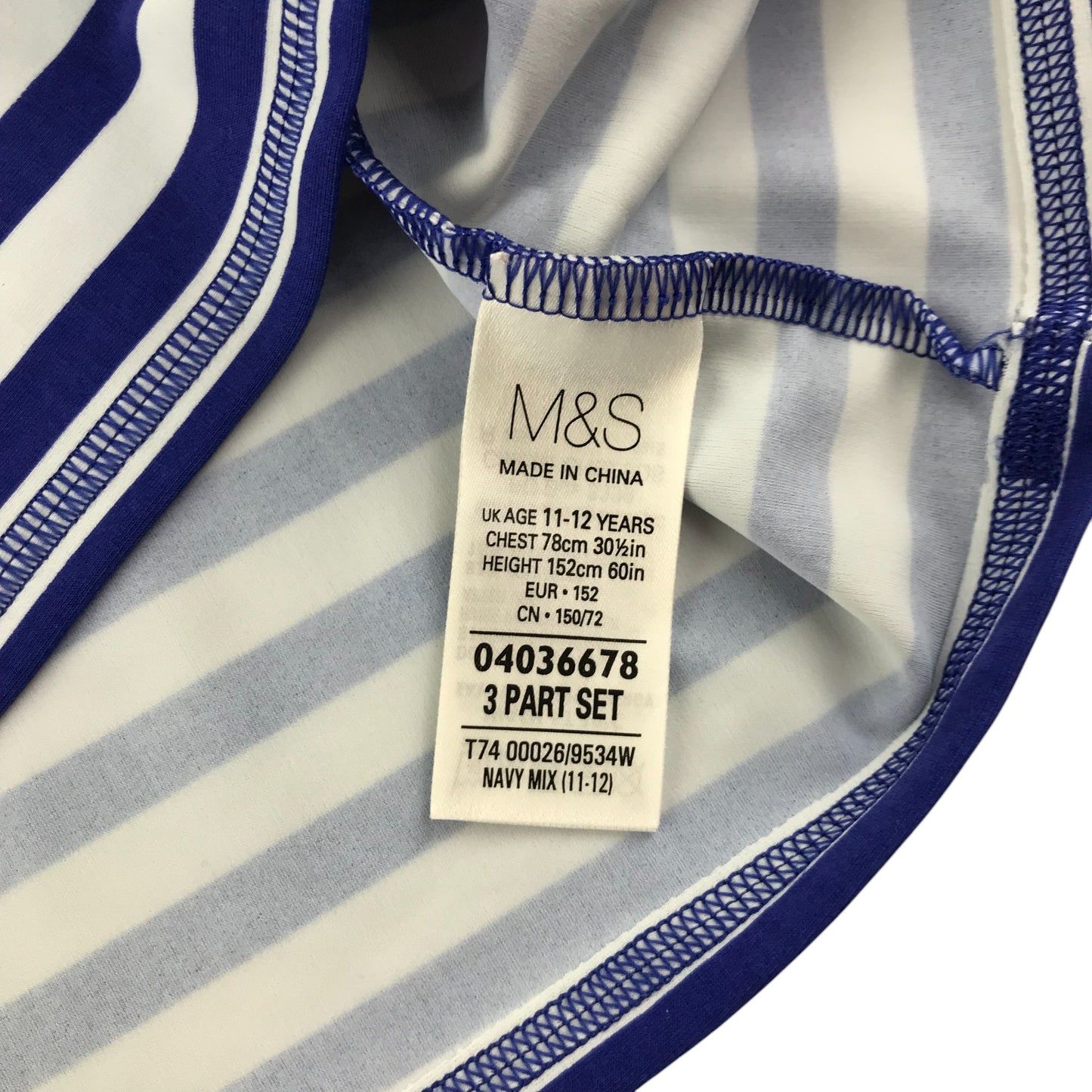 M&S swim top 11-12 years navy and white stripy long sleeve