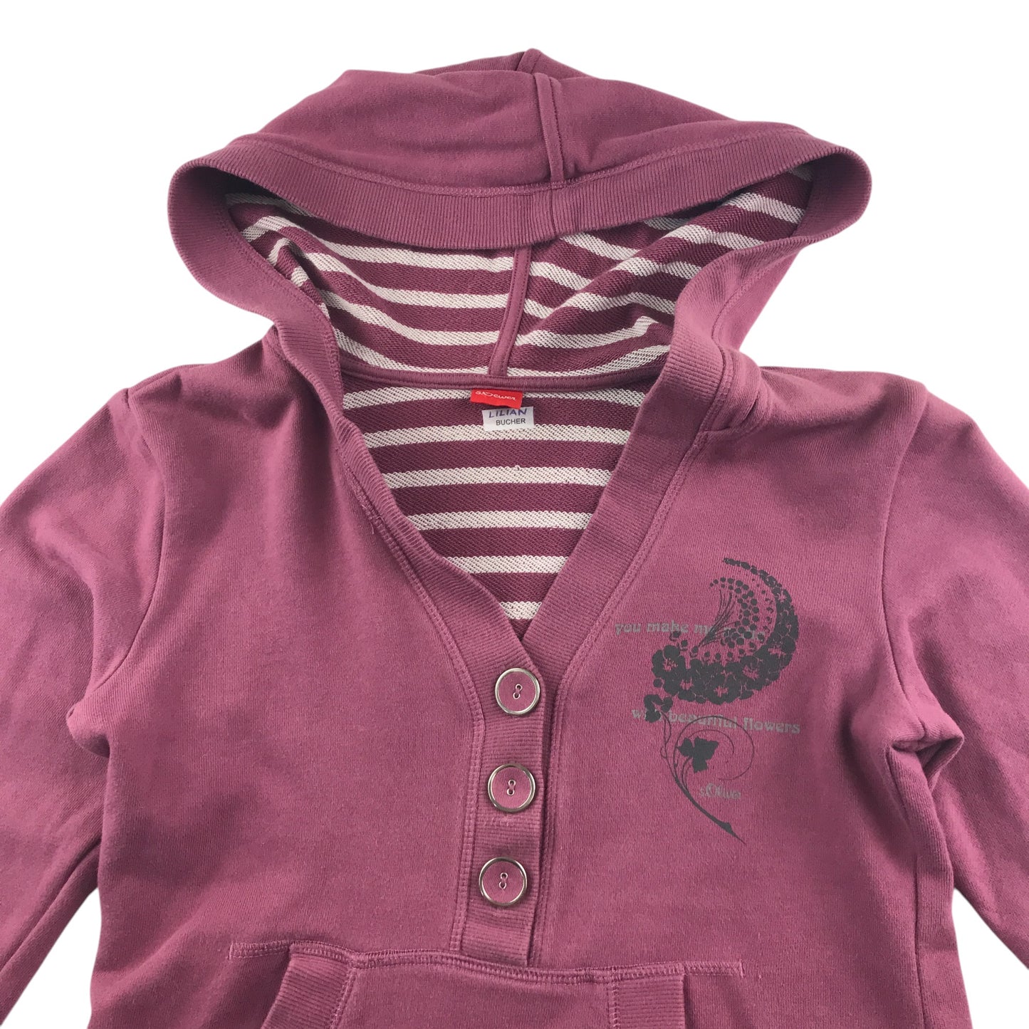 s.Oliver hoodie 11-12 years pink cardigan v-neck style pull-over cotton