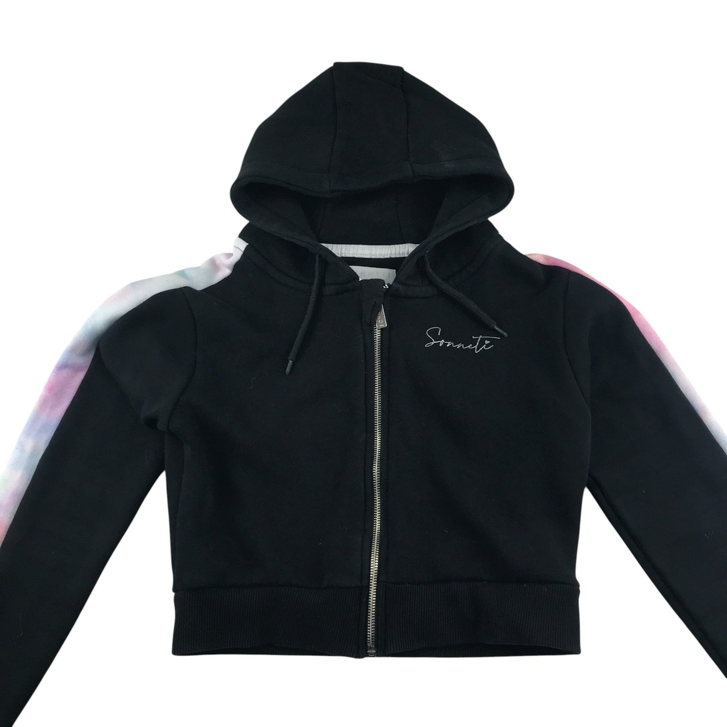 Sonneti hoodie 13-15 years black with sleeve stripe graphic and logo cropped