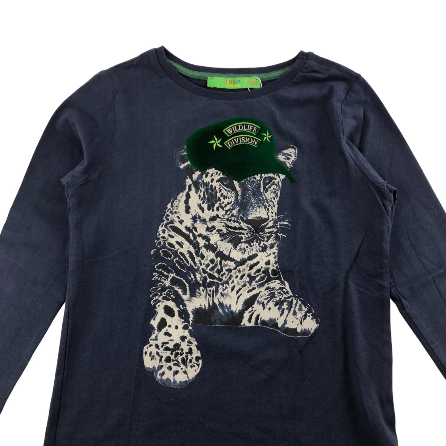 Limon Company T-shirt Age 6 Navy Blue Long Sleeve Cool Leopard Print Cotton