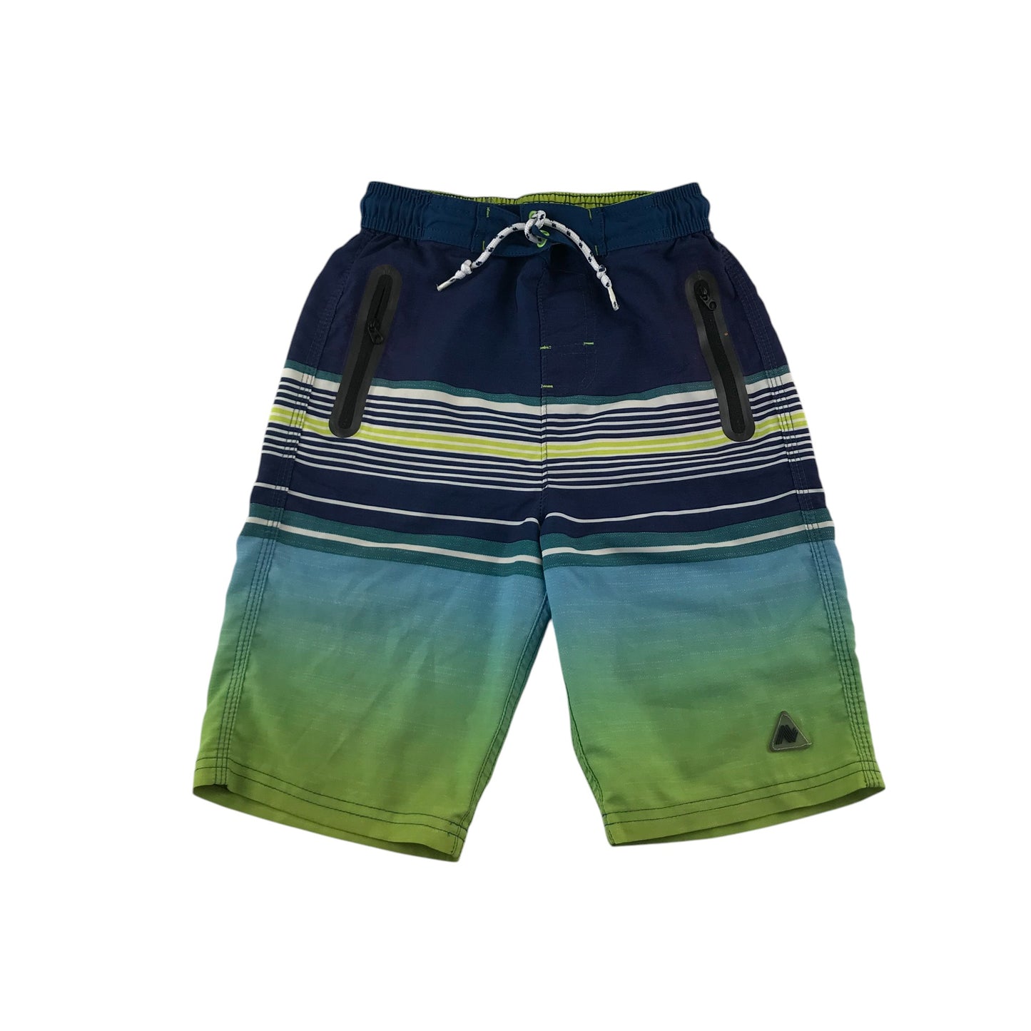 Next swim trunks 7-8 years navy and green stripy pattern shorts