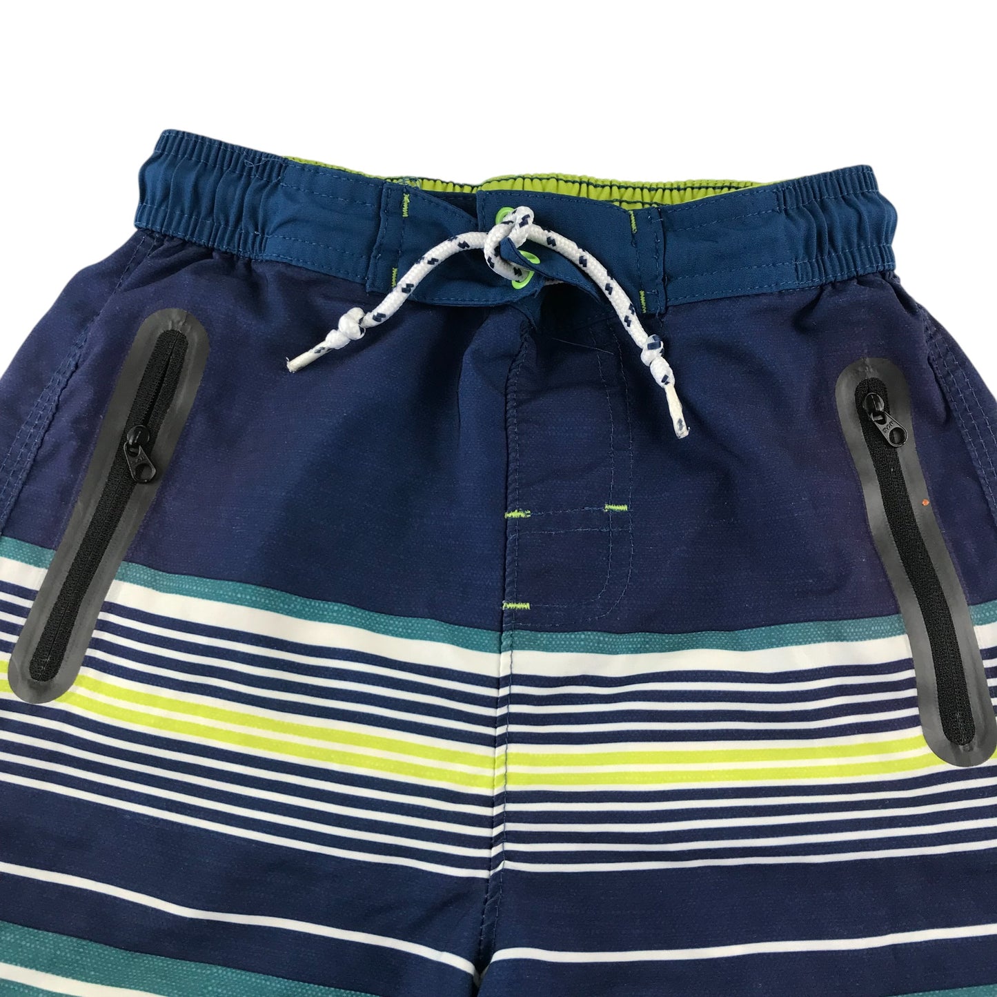 Next swim trunks 7-8 years navy and green stripy pattern shorts