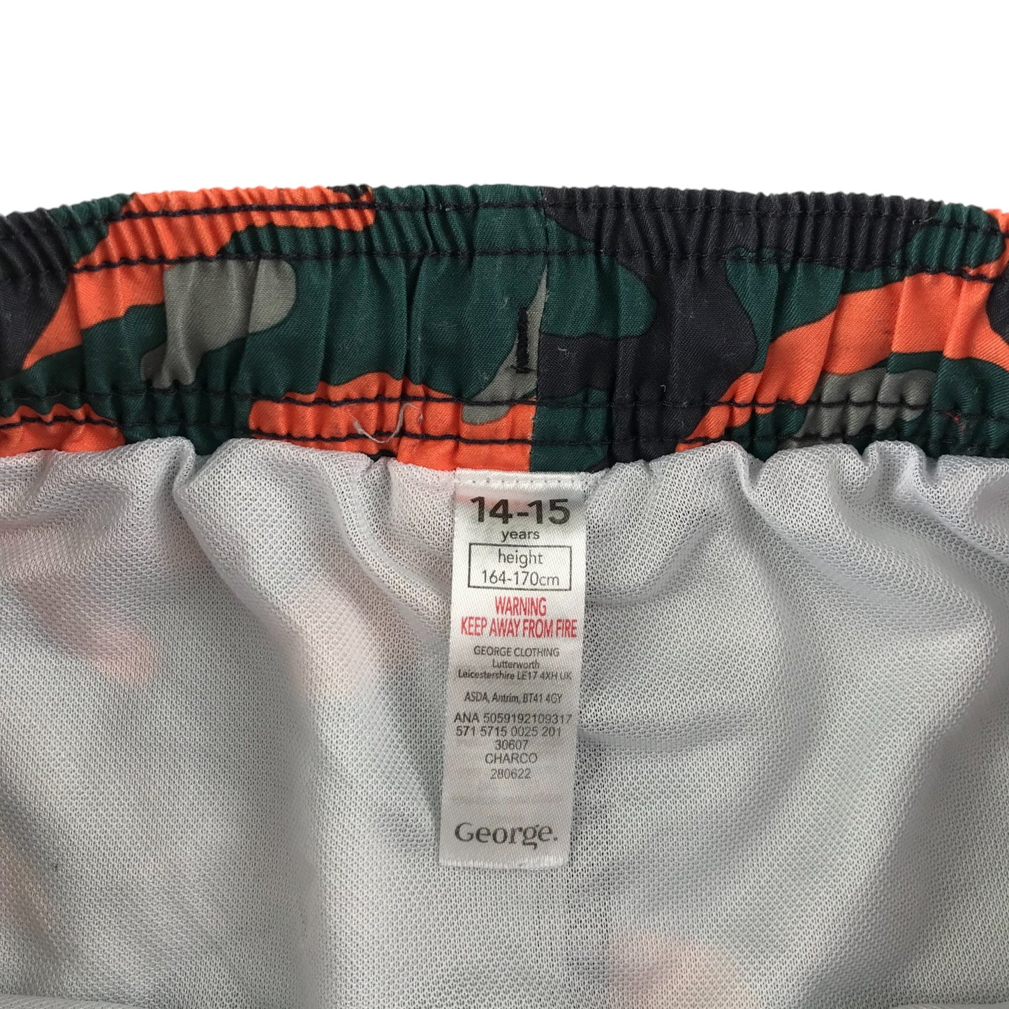 George swim trunks 14-15 years green and orange camo shorts