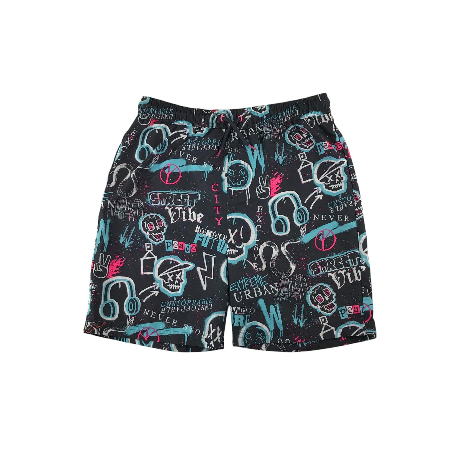 George swim trunks 14-15 years black blue and pink graffiti print shorts