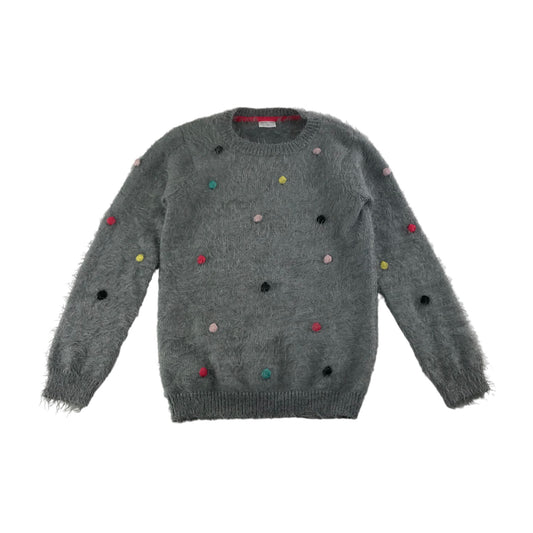 F&F Jumper Age 9 Grey Fluffy Multicolour Bobbles