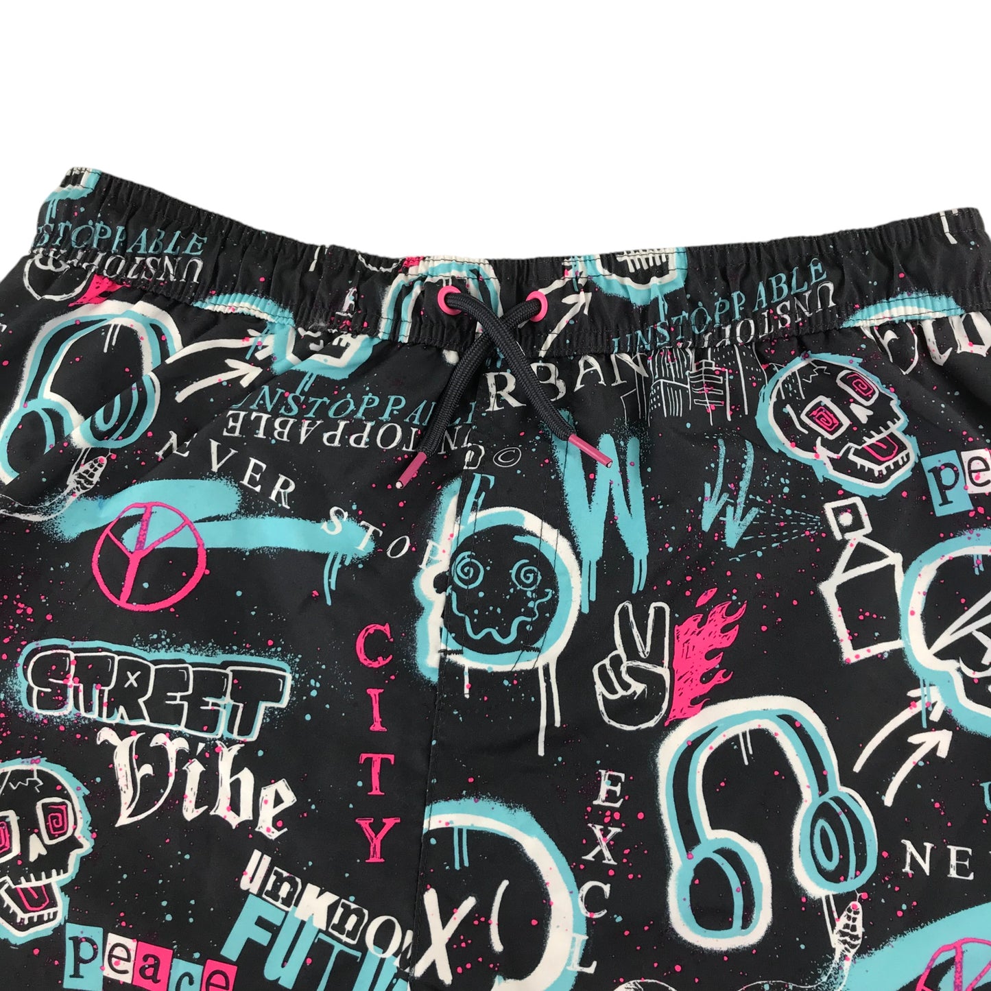 George swim trunks 14-15 years black blue and pink graffiti print shorts