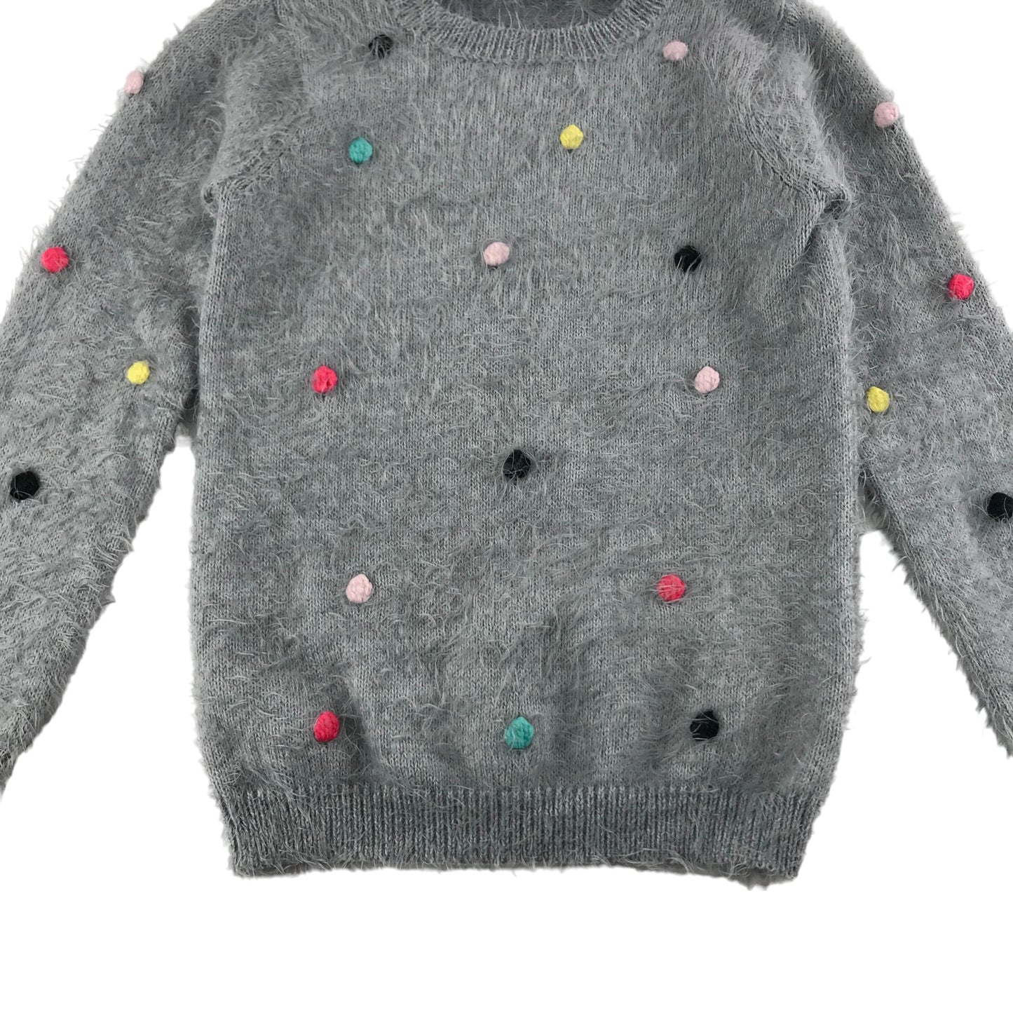 F&F Jumper Age 9 Grey Fluffy Multicolour Bobbles