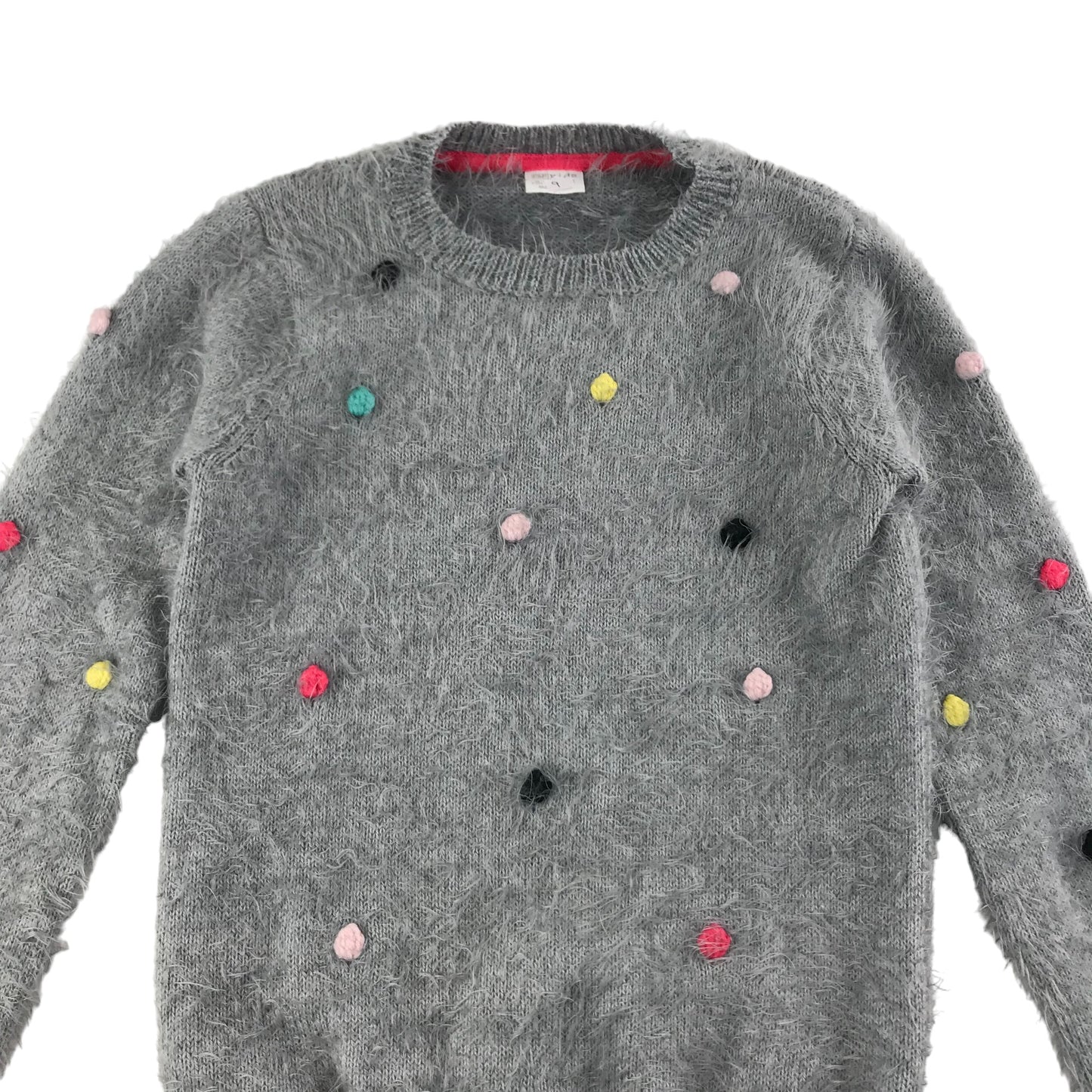 F&F Jumper Age 9 Grey Fluffy Multicolour Bobbles