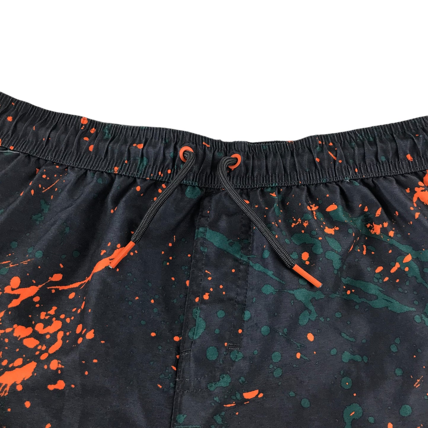 George swim trunks 14-15 years black with orange and green splash pattern shorts