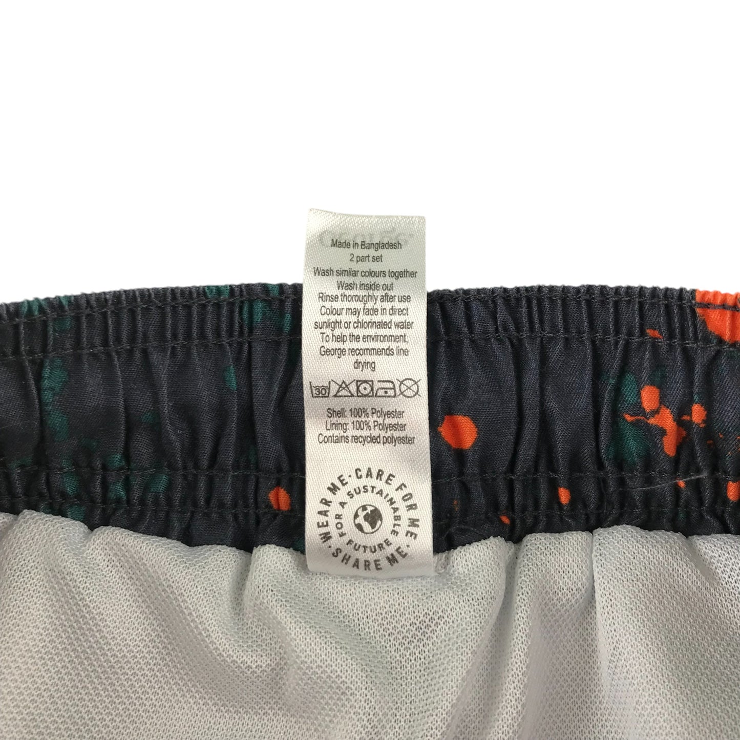 George swim trunks 14-15 years black with orange and green splash pattern shorts