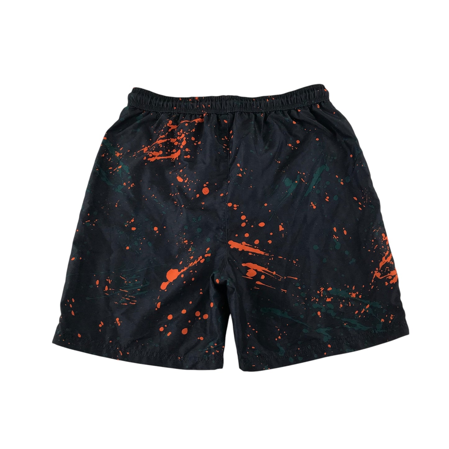 George swim trunks 14-15 years black with orange and green splash pattern shorts