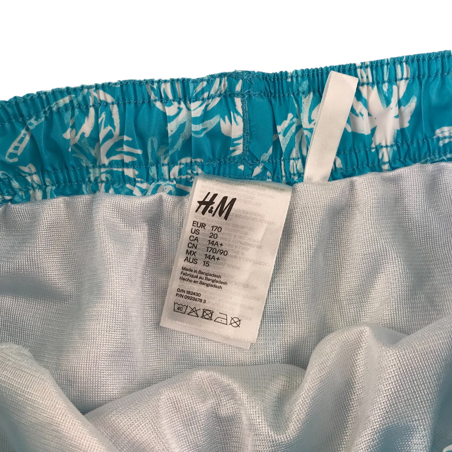 H&M swim trunks 14-15 years blue palm tree print pattern shorts