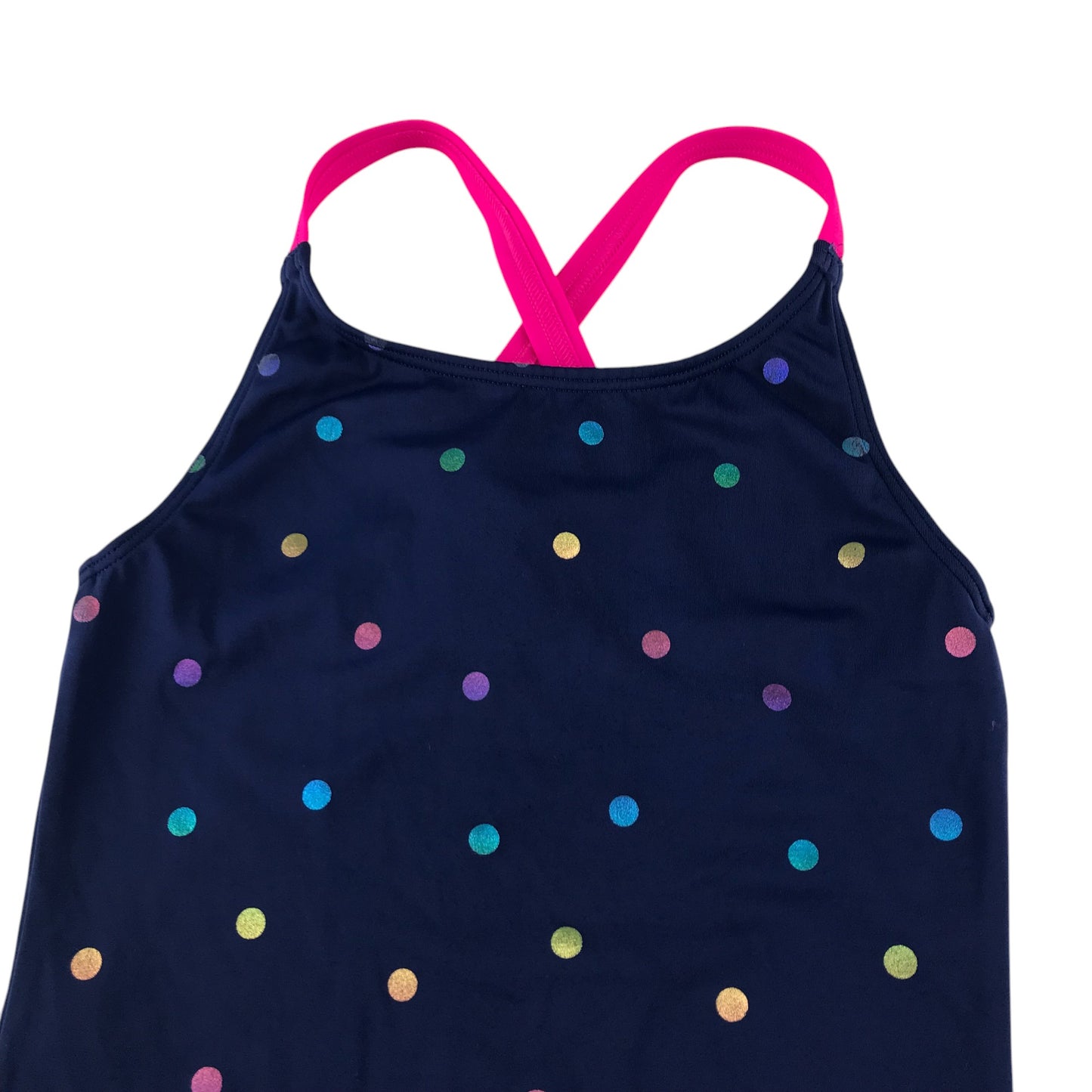 Boden swimsuit 8-9 years navy multicolour polka dot one-piece cossie