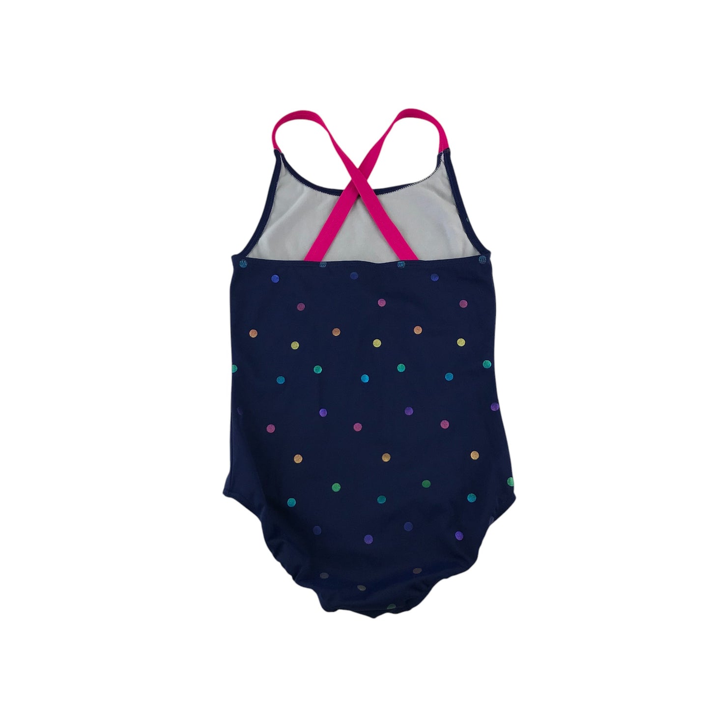 Boden swimsuit 8-9 years navy multicolour polka dot one-piece cossie