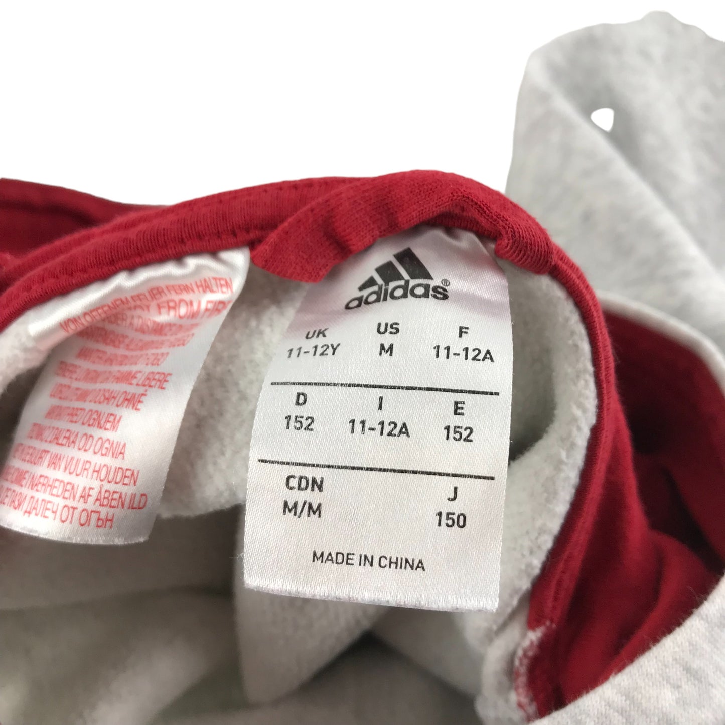 Adidas Hoodie Age 11 Light Grey Pullover Jersey with Red Lining and Logo