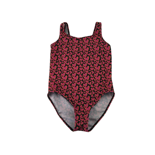 Primark swimsuit 11-12 years black and pink love hearts one-piece cossie